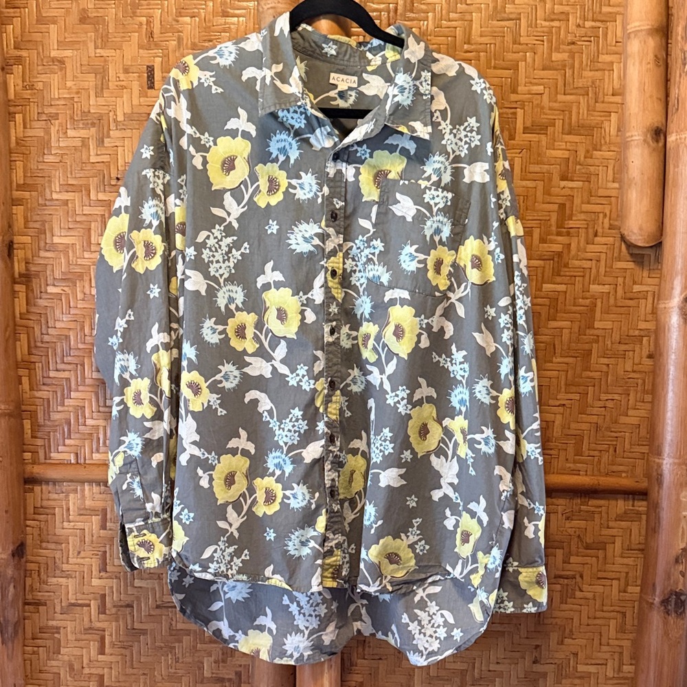 Acacia long sleeve gray floral cotton willa Button Down Shirt medium / large